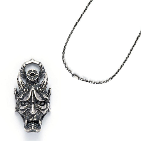 Hannya-pendant-and-Large-Cross-Sliver-Necklace-45cm