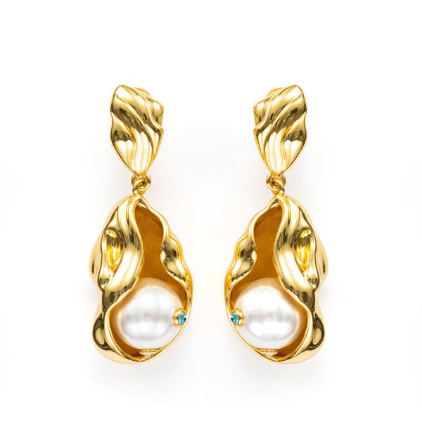 The Wisdom of Hera pearl earrings-pearl-Gemstones-Hera-Cubic Zirconia-earings-Gold Vermeil-Kaleidoscopic-pearl earring  
